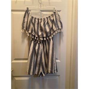 NWOT • Women’s • SHEIN • Off the Shoulder • Navy Blue + Off-white Striped • Romp
